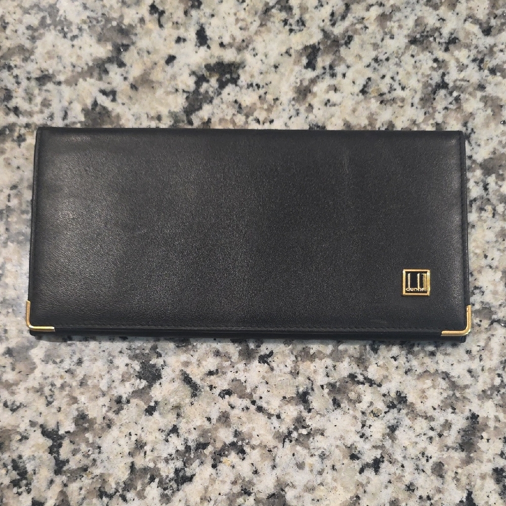 LIKE NEW CONDITION NEVER USED!!! Dunhill Black Leather Wallet with Gold Accents